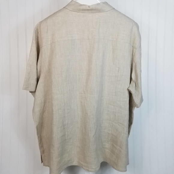 Edward Woman Irish Linen Button Down Short Sleeve Shirt Beige 3X - Picture 2 of 7